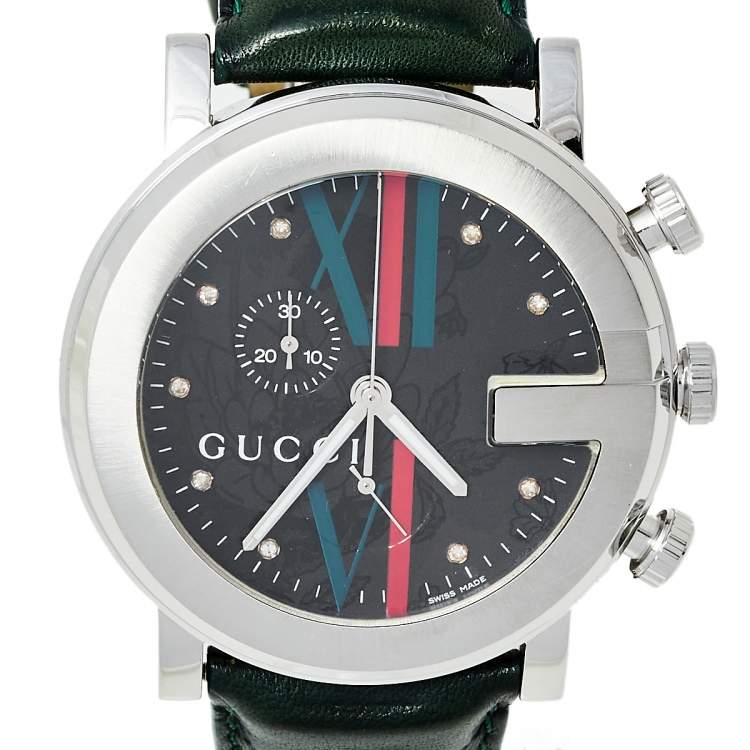 Pre Owned Gucci Grey Stainless Steel & Leather 101M G-Chrono Men's Wristwatch 44 mm
