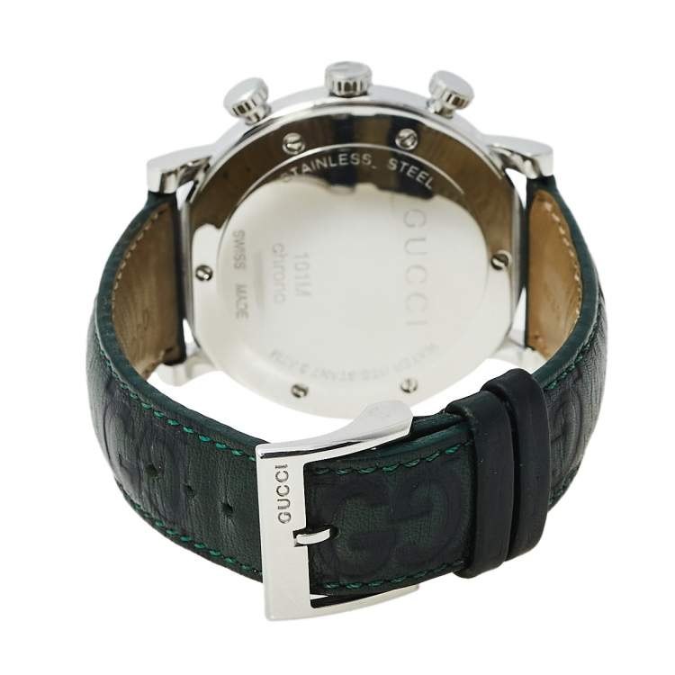 Pre Owned Gucci Grey Stainless Steel & Leather 101M G-Chrono Men's Wristwatch 44 mm