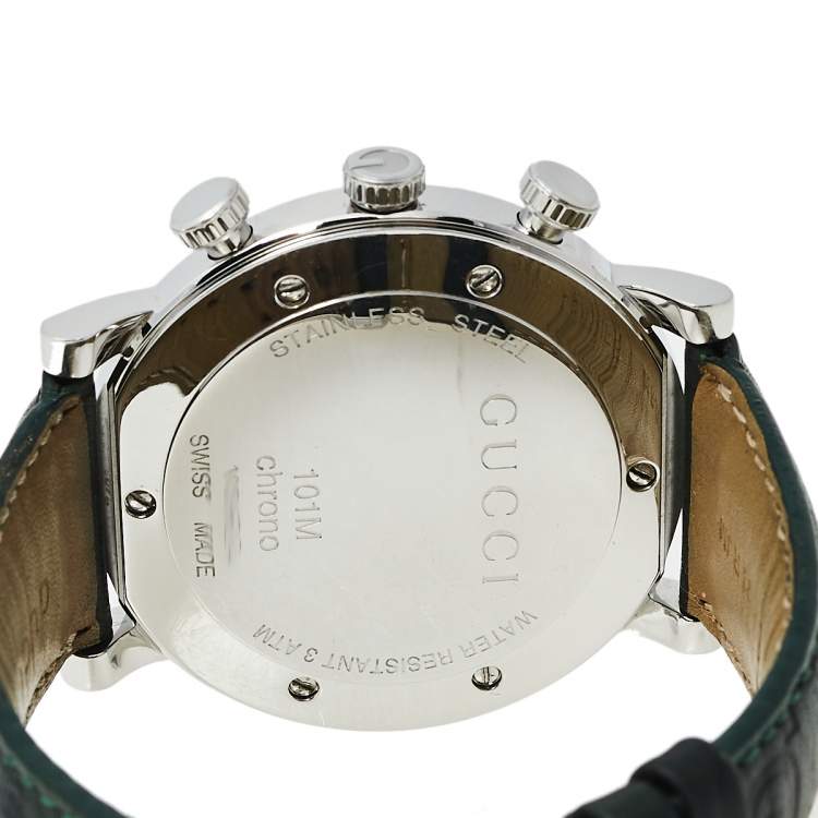 Pre Owned Gucci Grey Stainless Steel & Leather 101M G-Chrono Men's Wristwatch 44 mm