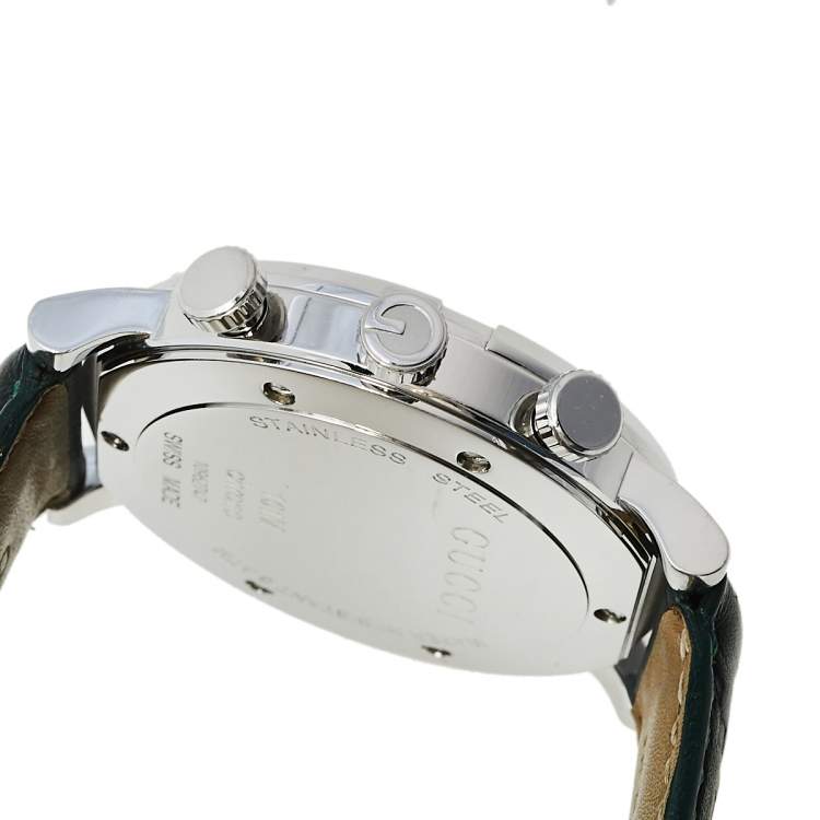 Pre Owned Gucci Grey Stainless Steel & Leather 101M G-Chrono Men's Wristwatch 44 mm