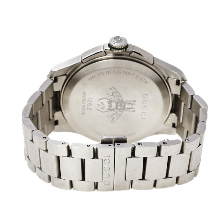 Pre Owned Gucci Black Stainless Steel G-Timeless 126.6 Men's Wristwatch 44 mm
