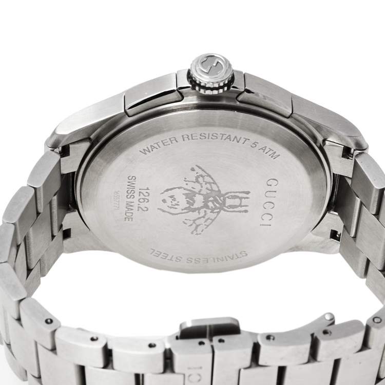 Pre Owned Gucci Black Stainless Steel G-Timeless 126.6 Men's Wristwatch 44 mm