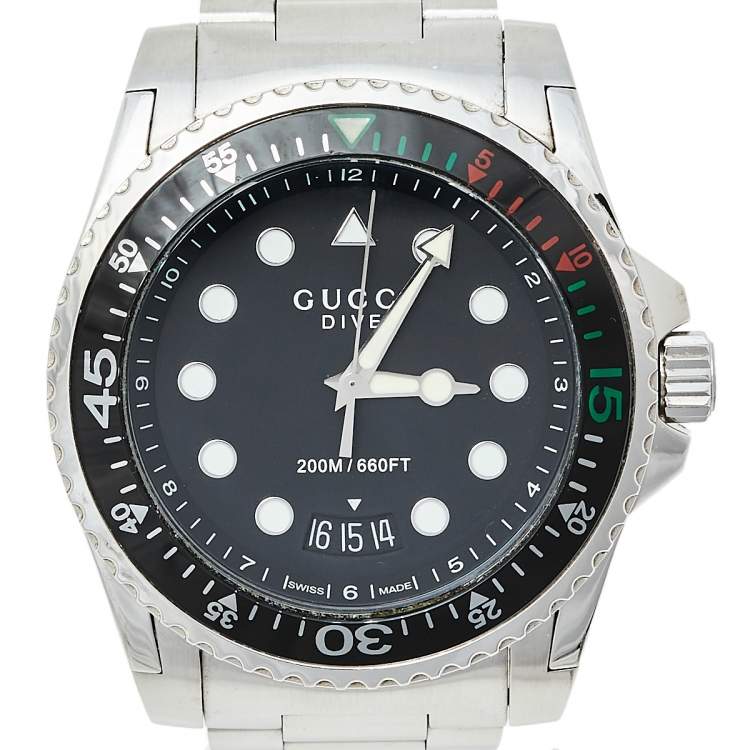 Pre Owned Gucci Black Stainless Steel Dive 136.2 Men's Wristwatch 45 mm