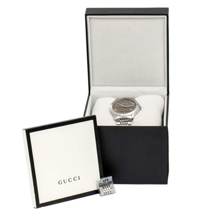 Pre Owned Gucci Brown Stainless Steel G-Timeless YA126406 Men's Wristwatch 38 mm