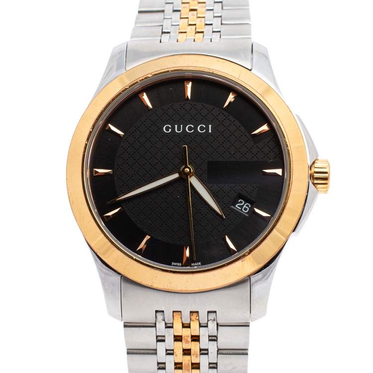 Pre Owned Gucci Black Two Tone Stainless Steel G-Timeless 126.4 Men's Wristwatch 38 mm