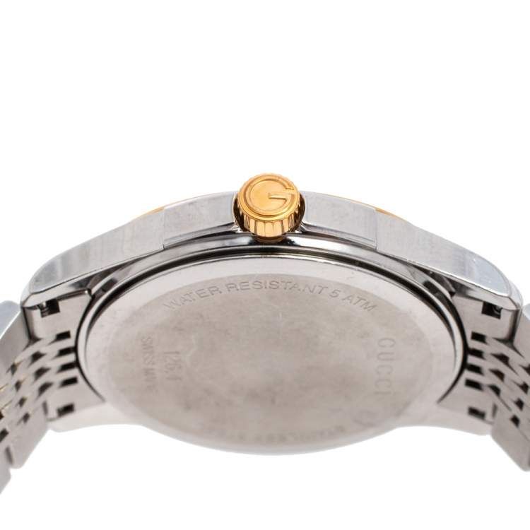 Pre Owned Gucci Black Two Tone Stainless Steel G-Timeless 126.4 Men's Wristwatch 38 mm