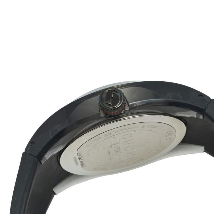 Pre Owned Gucci Black Nylon PVD Coated Stainless Steel Rubber Sync 137.1 Men's Wristwatch 46 mm
