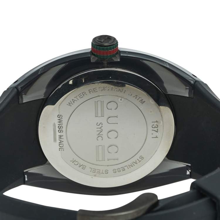 Pre Owned Gucci Black Nylon PVD Coated Stainless Steel Rubber Sync 137.1 Men's Wristwatch 46 mm
