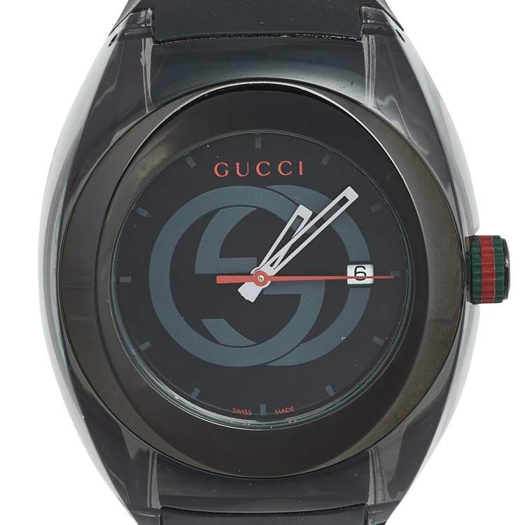 Pre Owned Gucci Black Nylon PVD Coated Stainless Steel Rubber Sync 137.1 Men's Wristwatch 46 mm