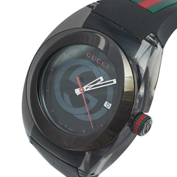 Pre Owned Gucci Black Nylon PVD Coated Stainless Steel Rubber Sync 137.1 Men's Wristwatch 46 mm