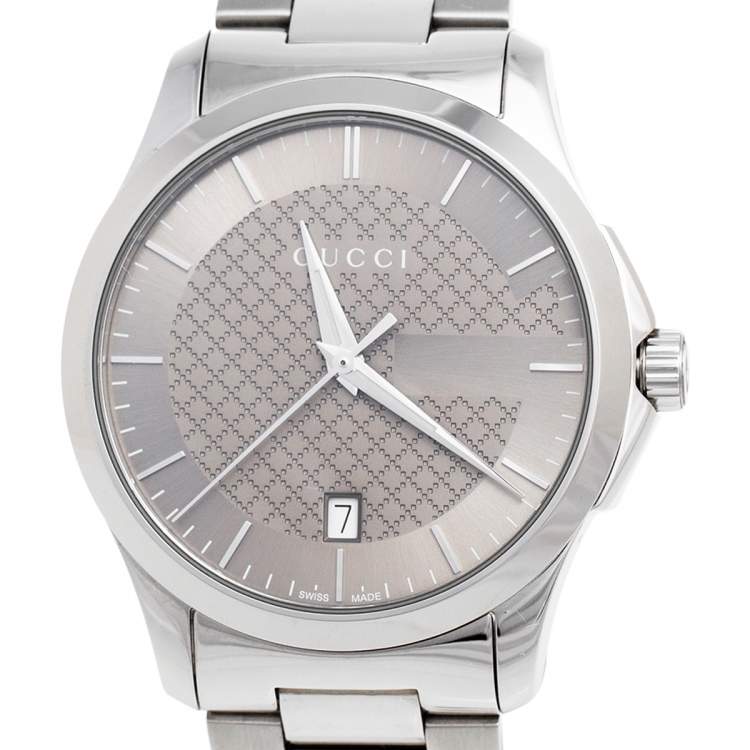 Pre Owned Gucci Brown Stainless Steel G-Timeless YA126445 Men's Wristwatch 38 mm
