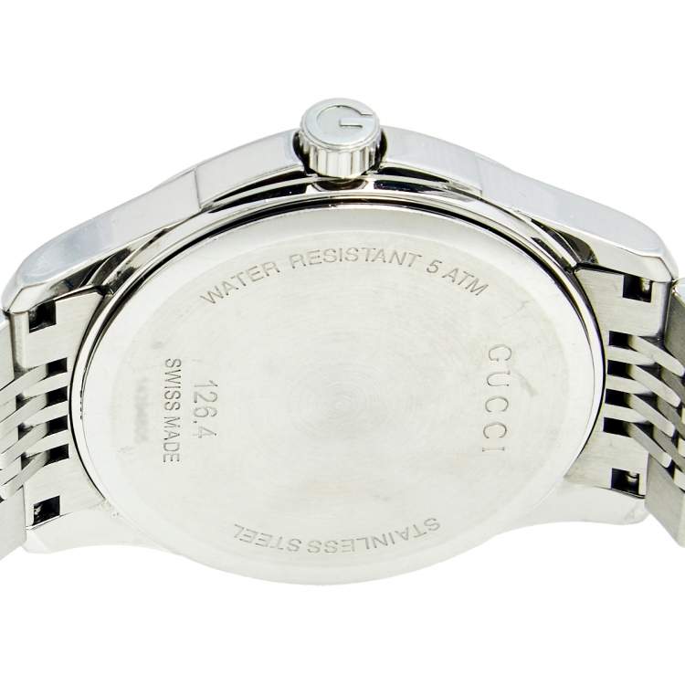 Pre Owned Gucci Silver Stainless Steel G-Timeless 126.4 Men's Wristwatch 38 mm