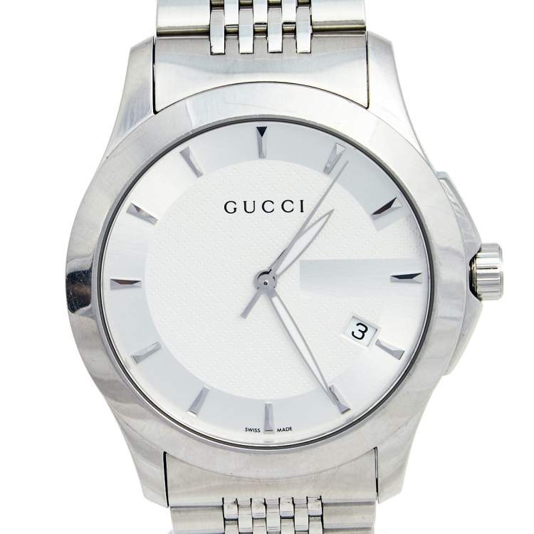 Pre Owned Gucci Silver Stainless Steel G-Timeless 126.4 Men's Wristwatch 38 mm
