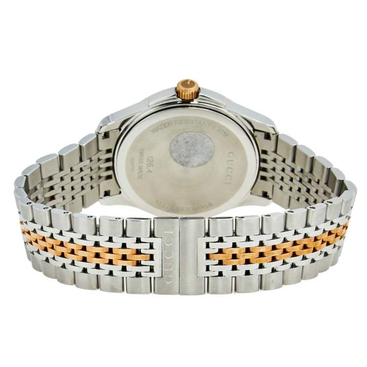 Pre Owned Gucci Black Two Tone Stainless Steel G-Timeless 126.4 Men's Wristwatch 38 mm