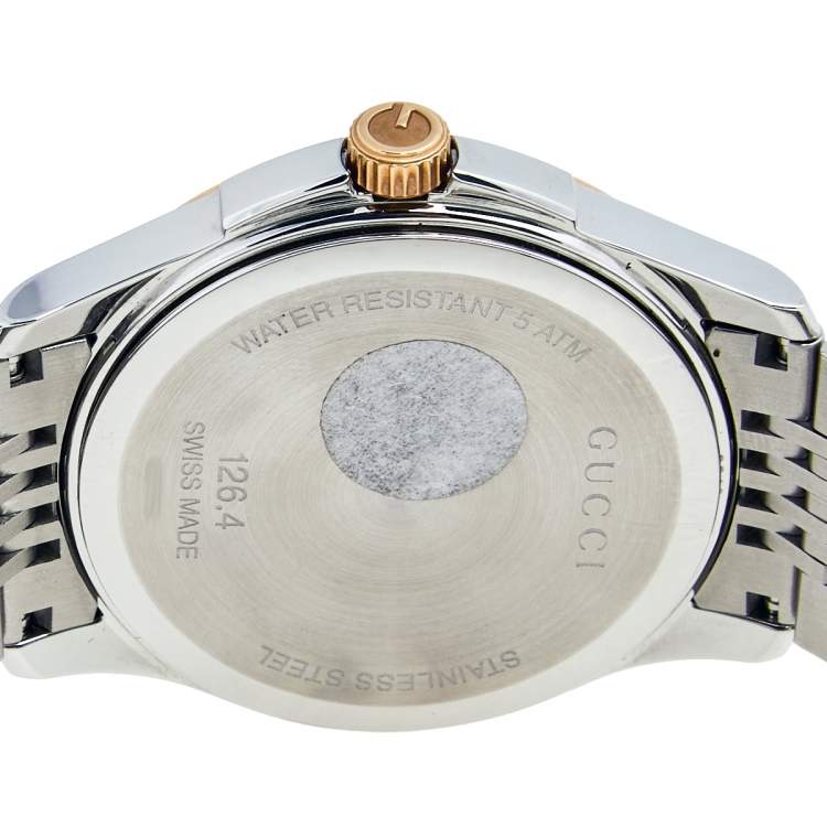 Pre Owned Gucci Black Two Tone Stainless Steel G-Timeless 126.4 Men's Wristwatch 38 mm