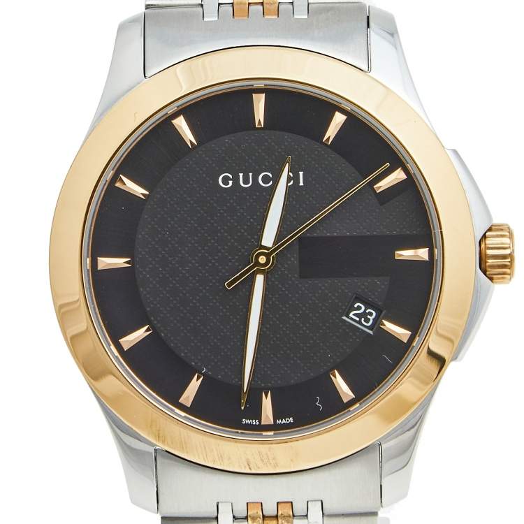 Pre Owned Gucci Black Two Tone Stainless Steel G-Timeless 126.4 Men's Wristwatch 38 mm