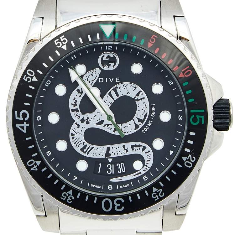 Pre Owned Gucci Black Stainless Steel Dive 136.2 Men's Wristwatch 45 mm