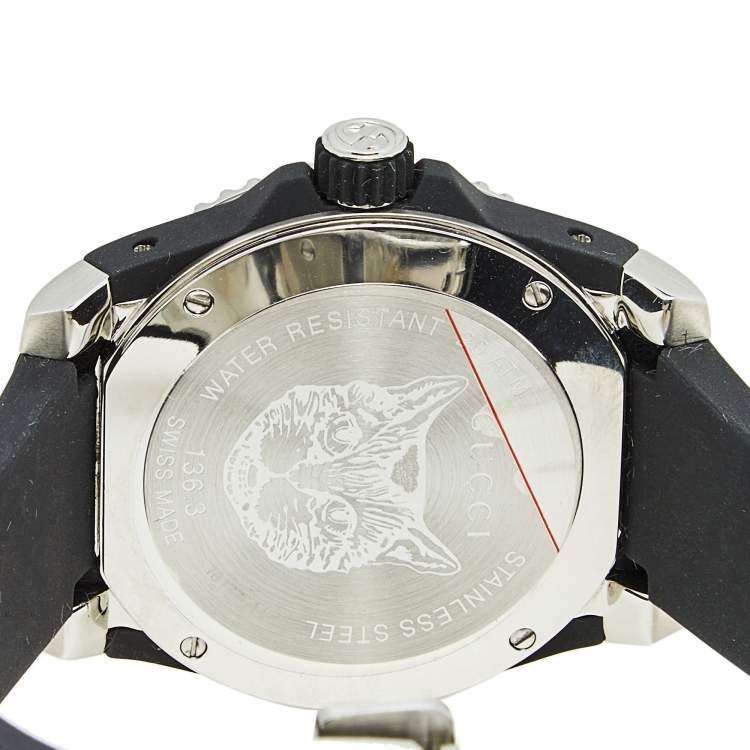 Pre Owned Gucci Black Stainless Steel Rubber Dive YA136320 Men's Wristwatch 40 mm