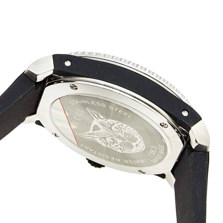 Pre Owned Gucci Black Stainless Steel Rubber Dive YA136320 Men's Wristwatch 40 mm