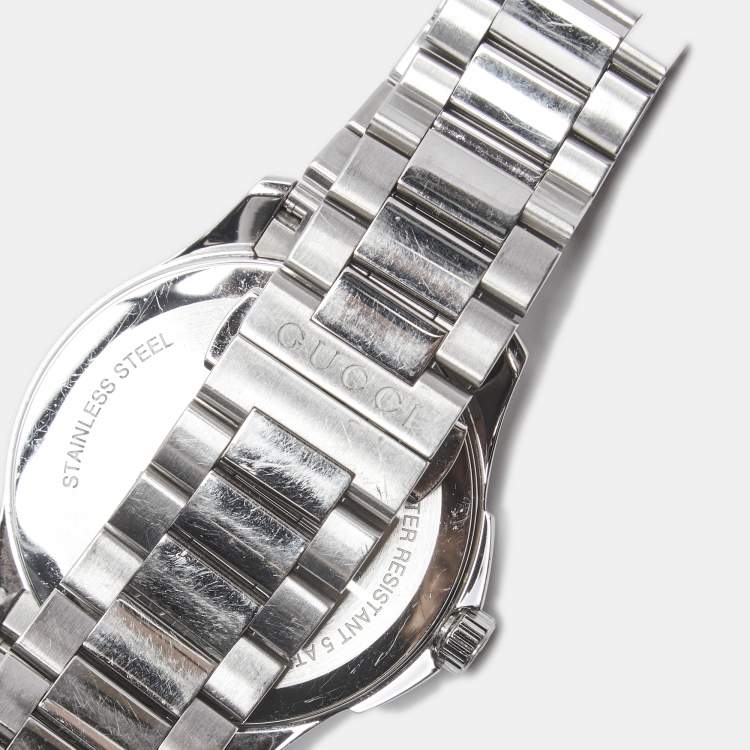 Pre Owned Gucci Silver Grey Stainless Steel G-Timeless YA126441 Men's Wristwatch 38 mm