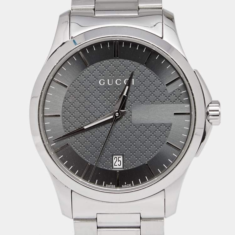 Pre Owned Gucci Silver Grey Stainless Steel G-Timeless YA126441 Men's Wristwatch 38 mm