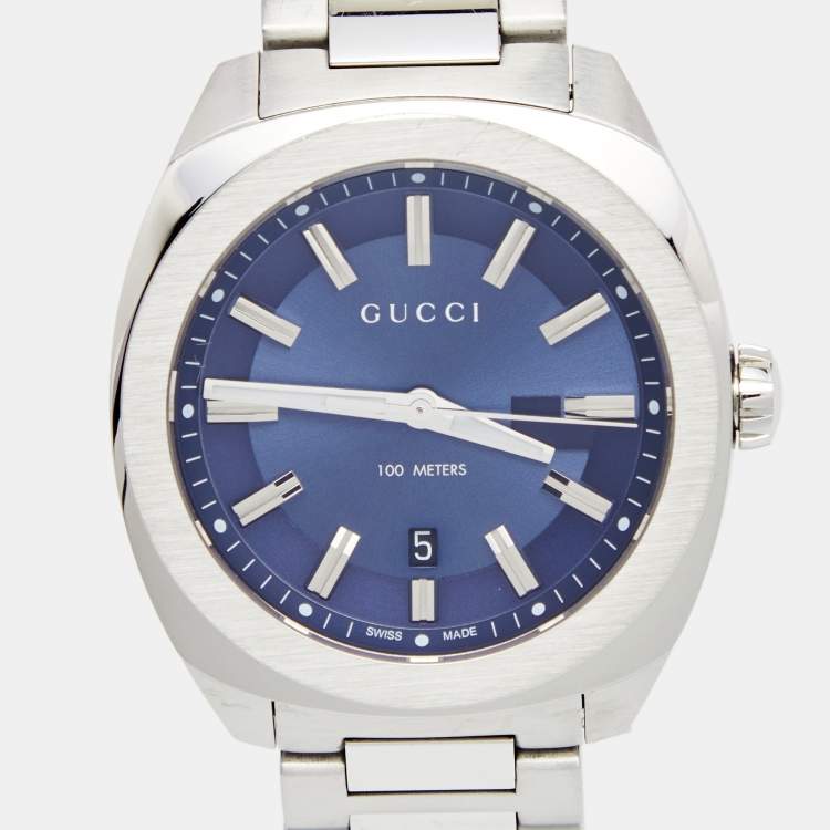 Pre Owned Gucci Blue Stainless Steel GG2570 Series YA142303 Men's Wristwatch 40 mm