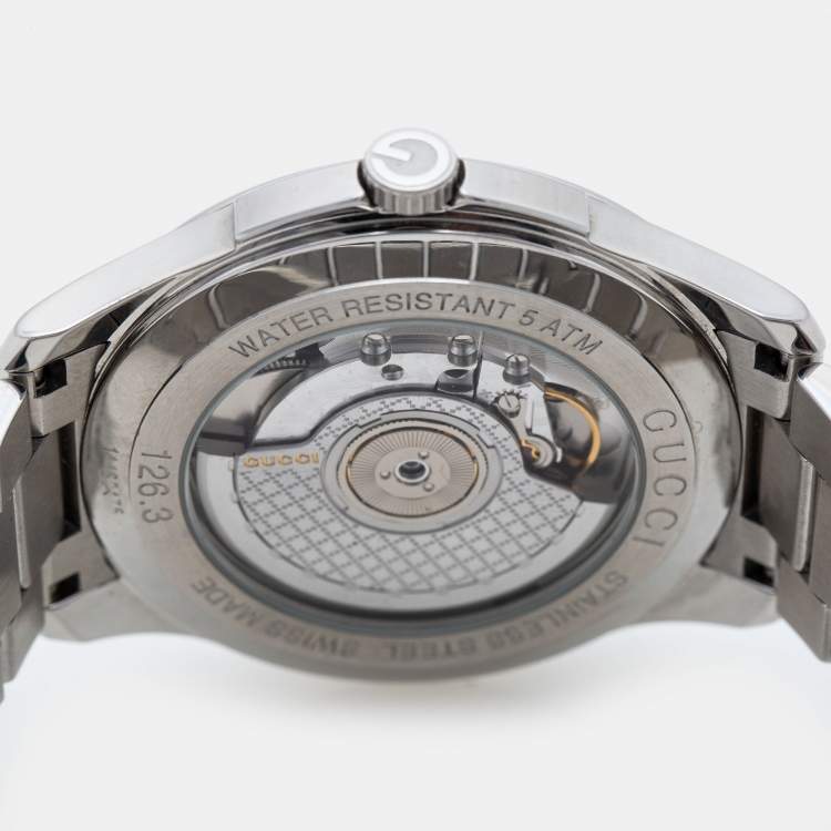 Pre Owned Gucci Black Stainless Steel G-Timeless YA126312 Men's Wristwatch 40 mm 