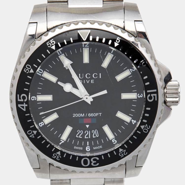 Pre Owned Gucci Black Stainless Steel Dive YA136301 Men's Wristwatch 40 mm