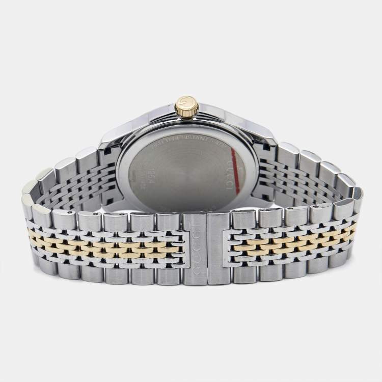 Pre Owned Gucci Silver Two-Tone Stainless Steel G-Timeless YA126409 Unisex Wristwatch 38 mm