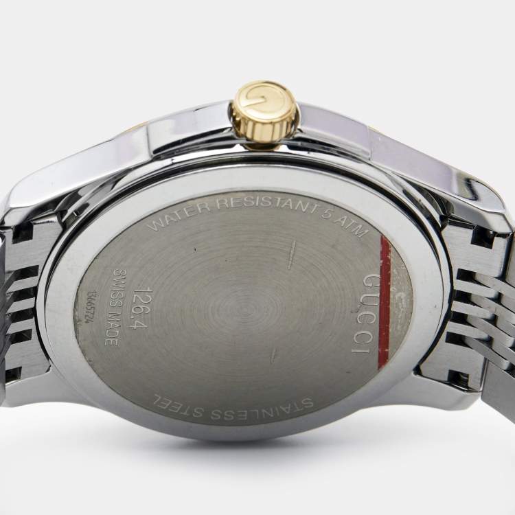 Pre Owned Gucci Silver Two-Tone Stainless Steel G-Timeless YA126409 Unisex Wristwatch 38 mm