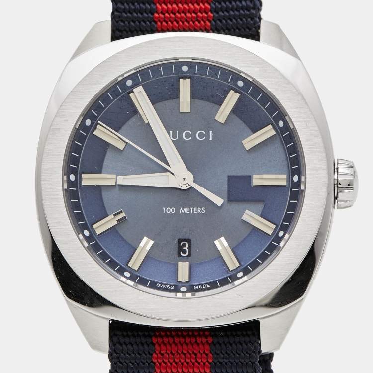 Pre Owned Gucci Blue Stainless Steel Nylon GG2570 Series YA142304 Men's Wristwatch 41 mm
