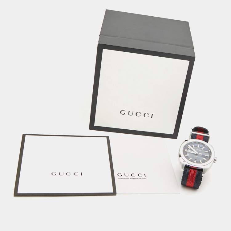 Pre Owned Gucci Blue Stainless Steel Nylon GG2570 Series YA142304 Men's Wristwatch 41 mm