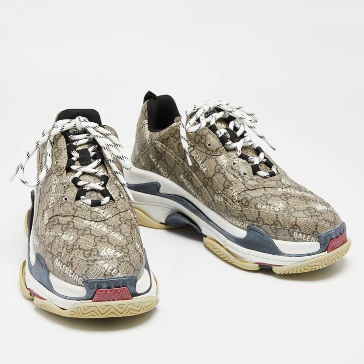 Pre Owned Gucci x Balenciaga Brown Canvas The Hacker Project Triple S Sneakers Size 45