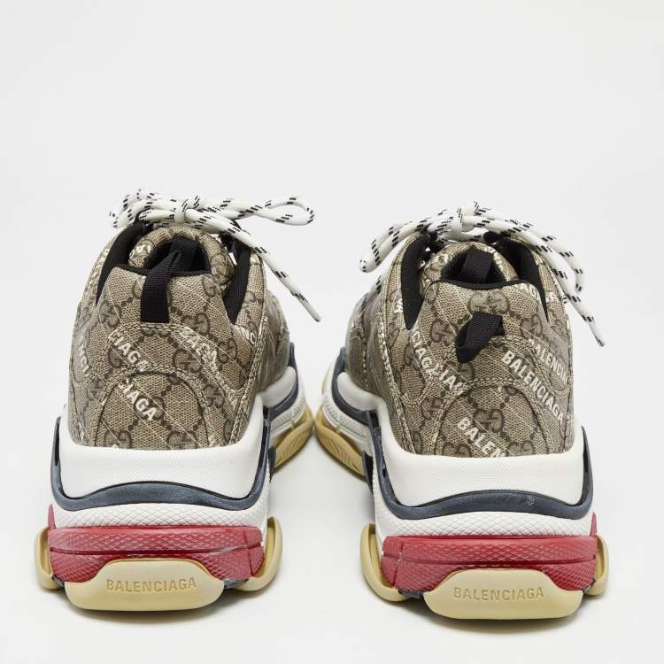 Pre Owned Gucci x Balenciaga Brown Canvas The Hacker Project Triple S Sneakers Size 45