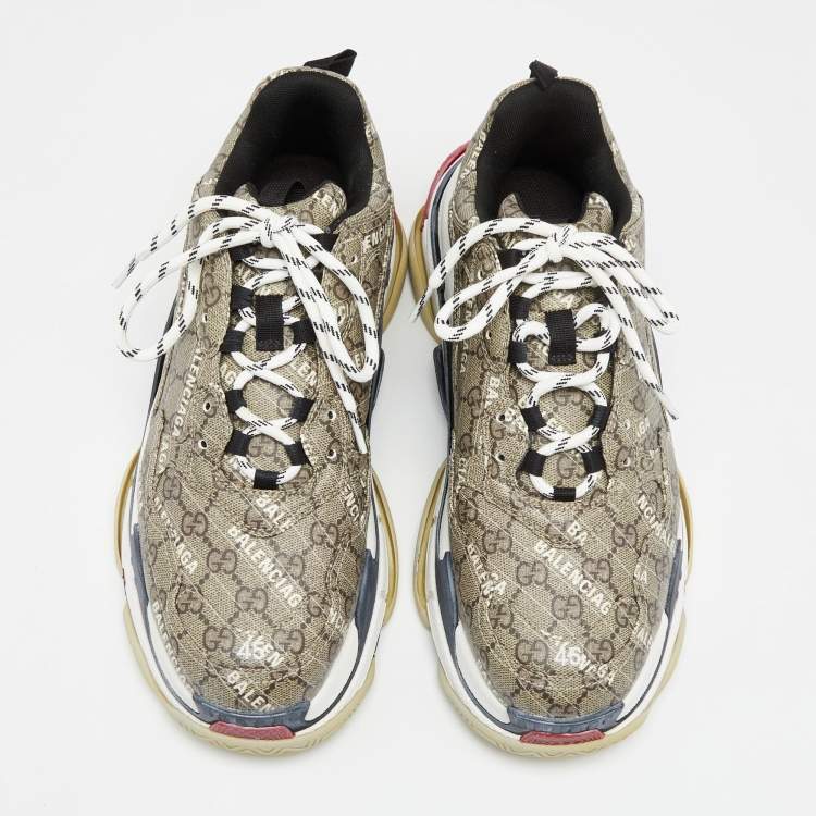 Pre Owned Gucci x Balenciaga Brown Canvas The Hacker Project Triple S Sneakers Size 45