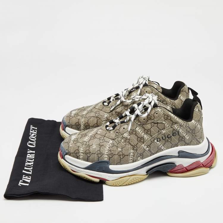 Pre Owned Gucci x Balenciaga Brown Canvas The Hacker Project Triple S Sneakers Size 45