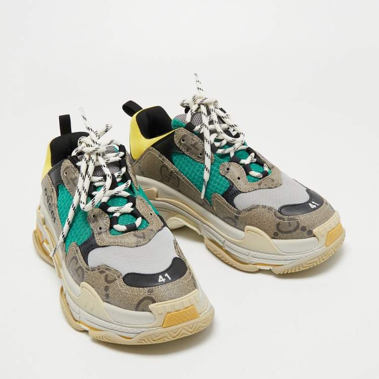 Pre Owned Gucci X Balenciaga Multicolor Canvas and Leather Triple S Sneakers Size 41