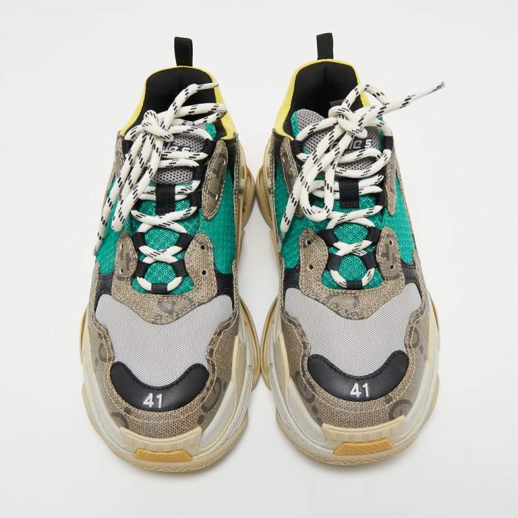 Pre Owned Gucci X Balenciaga Multicolor Canvas and Leather Triple S Sneakers Size 41