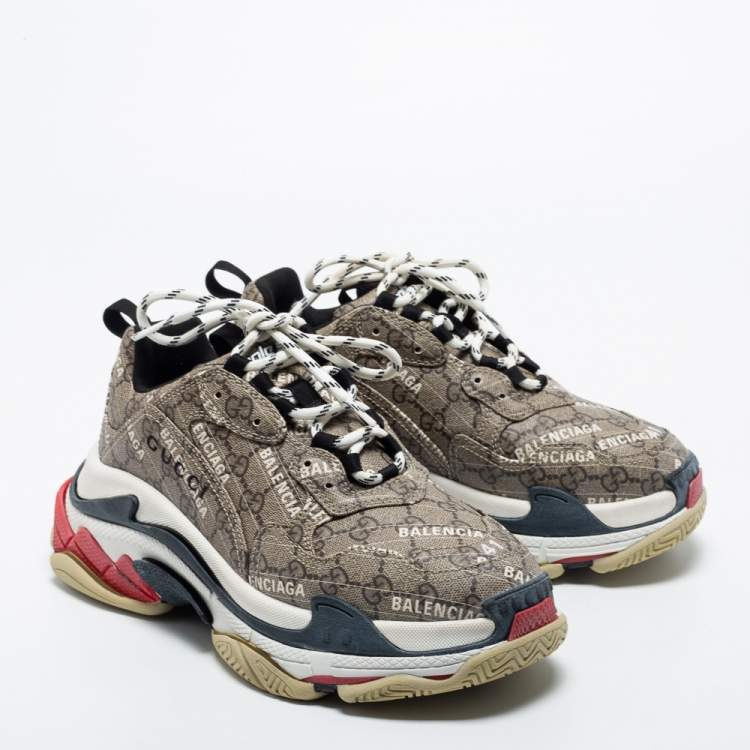 Pre Owned Gucci X Balenciaga Brown Canvas Triple S Sneakers Size 41