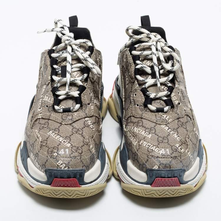 Pre Owned Gucci X Balenciaga Brown Canvas Triple S Sneakers Size 41
