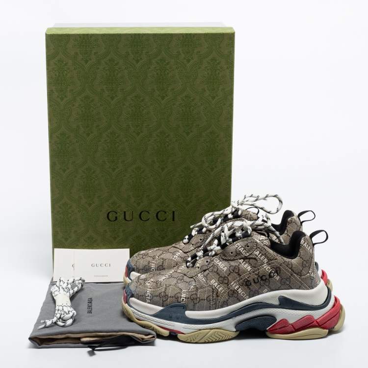 Pre Owned Gucci X Balenciaga Brown Canvas Triple S Sneakers Size 41