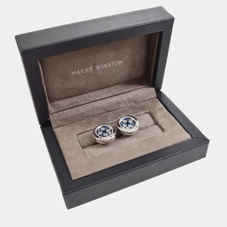 Pre Owned Harry Winston Ocean Cufflinks 750WG 33g Silver Shuriken