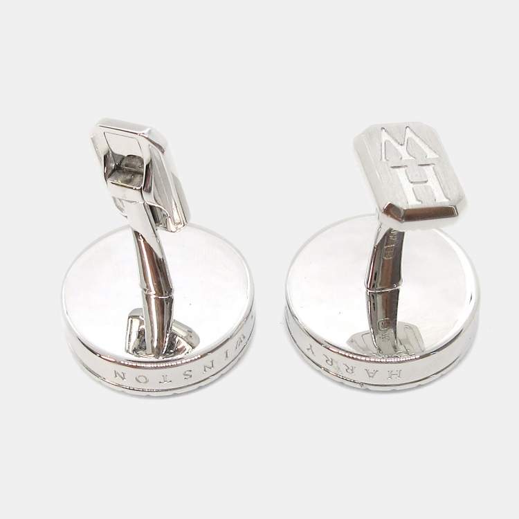 Pre Owned Harry Winston Ocean Cufflinks 750WG 33g Silver Shuriken