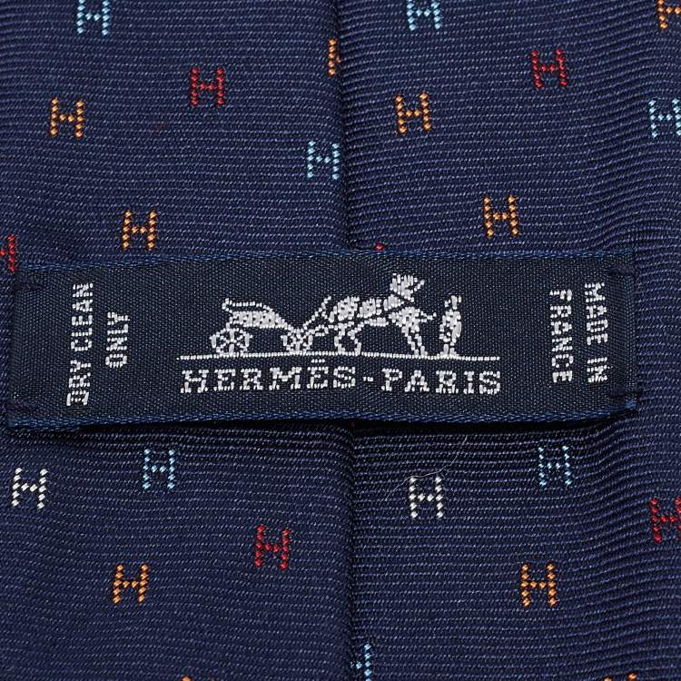 مملوكة مسبقًا Hermès Navy Blue Silk H Scintillant Tie