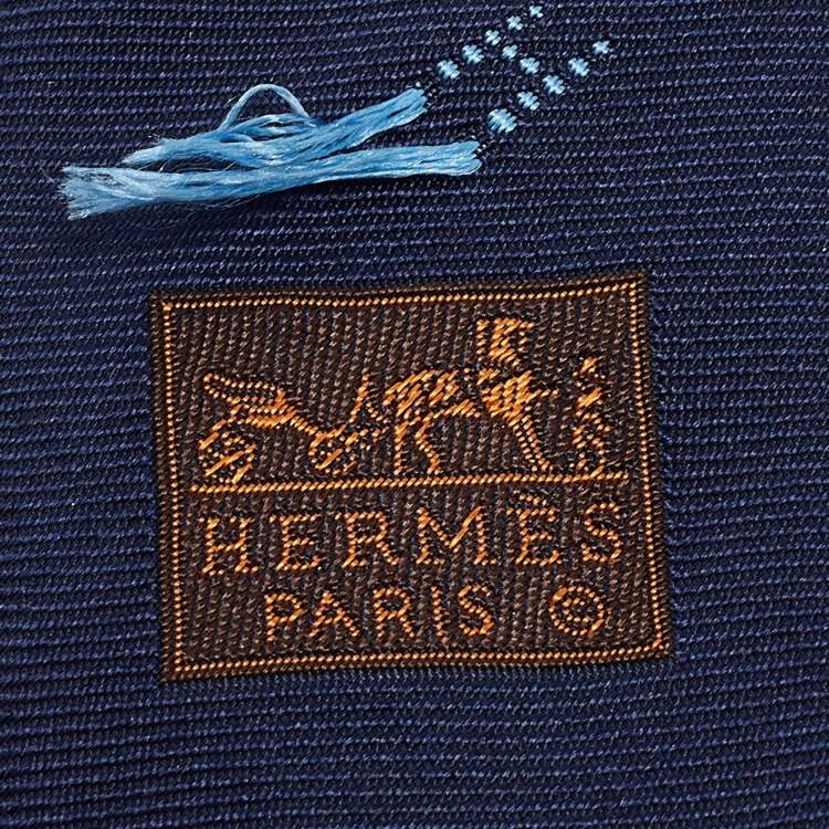 مملوكة مسبقًا Hermès Navy Blue Silk H Scintillant Tie