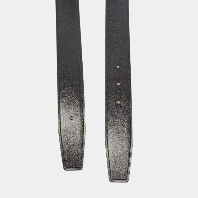Pre Owned Hermes Noir/Orange Box and Togo Leather Reversible Belt Strap 95 CM