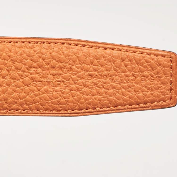 Pre Owned Hermes Noir/Orange Box and Togo Leather Reversible Belt Strap 95 CM