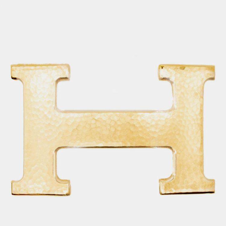 Pre Owned Hermes Noir/Etain Constance H Martelee Buckle with 32mm Reversible Belt in (sz 90)