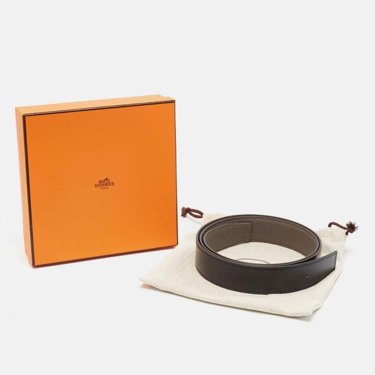 Pre Owned Hermes Noir/Etain Chamonix and Togo Leather Reversible Belt Strap 110 CM
