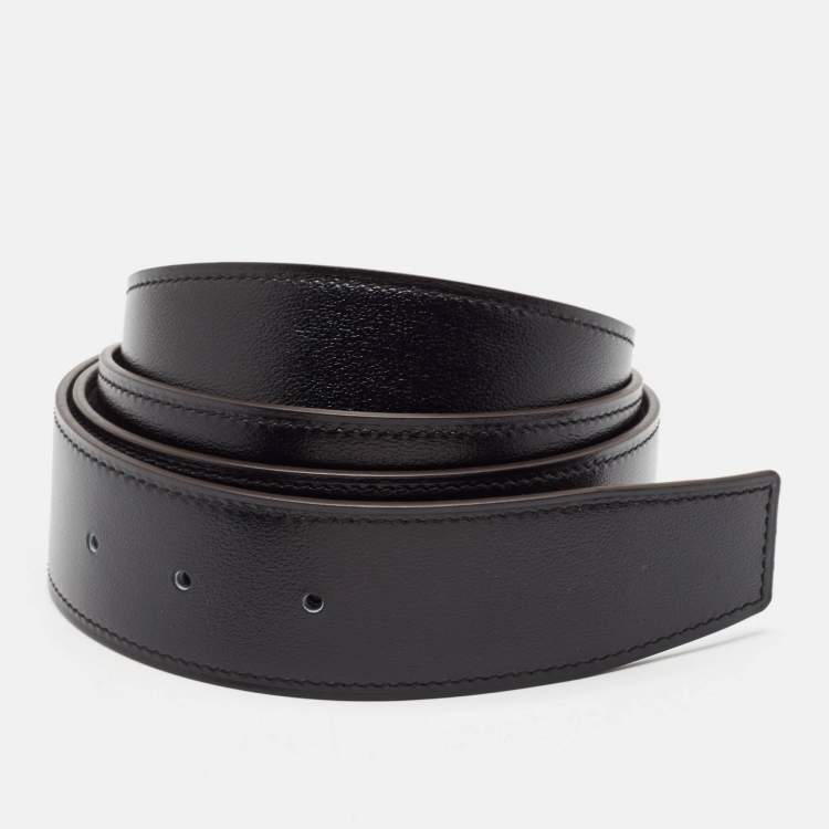 Pre Owned Hermes Noir/Etain Chamonix and Togo Leather Reversible Belt Strap 110 CM